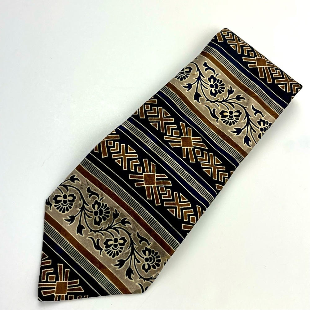 Oscar de la Renta VINTAGE 100% Silk Geometric Necktie Tie Neutral Office *FLAW